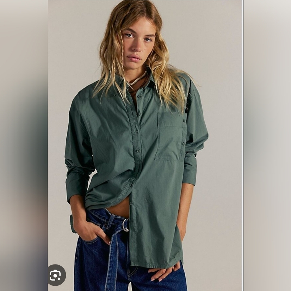 We The Free Olive Green Button-Down Shirt